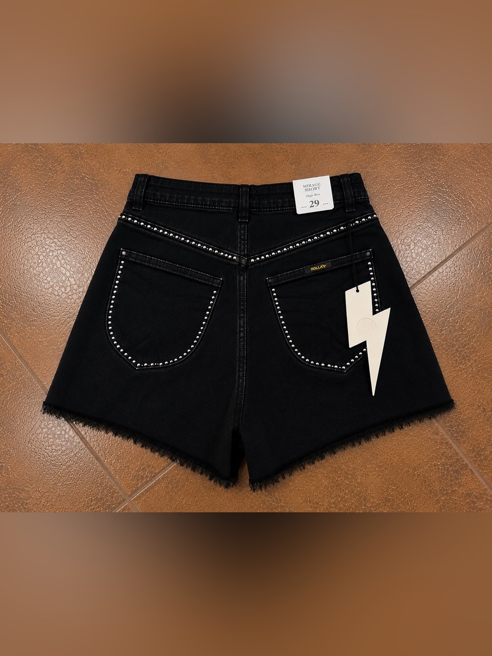ROLLA'S Black Studded High-Rise Denim Shorts